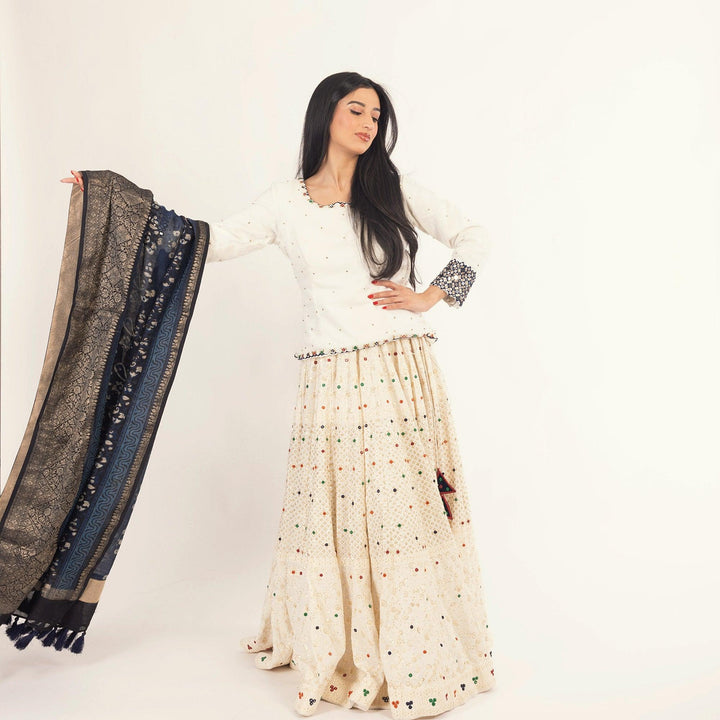 White Lehenga Choli Set with Heavy Embroidery-Raas USA