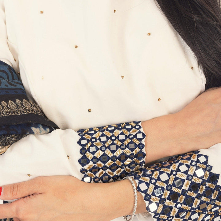 White Lehenga Choli Set with Heavy Embroidery-Raas USA