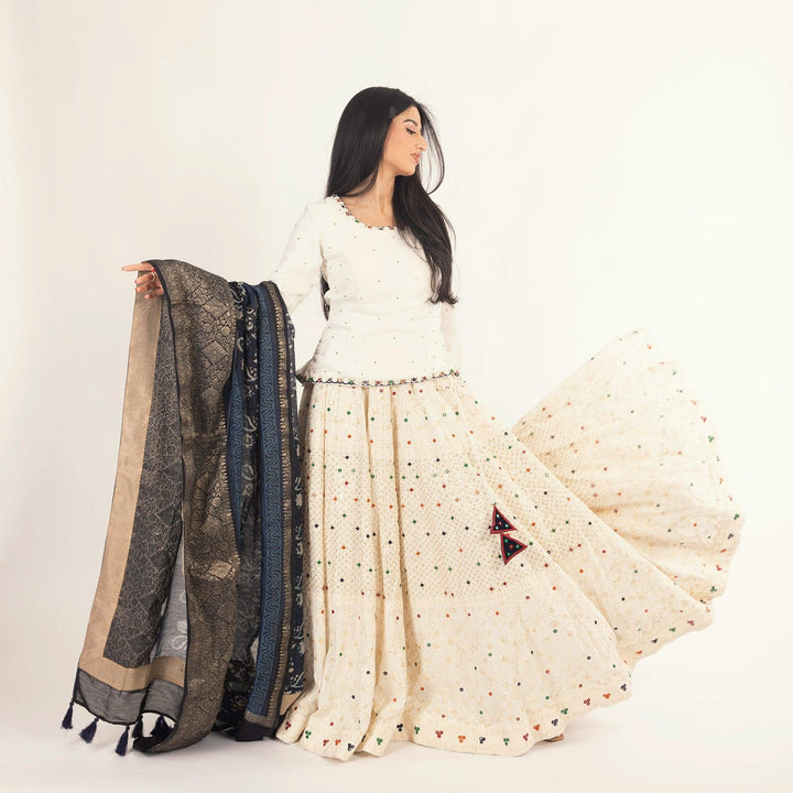 White Lehenga Choli Set with Heavy Embroidery-Raas USA