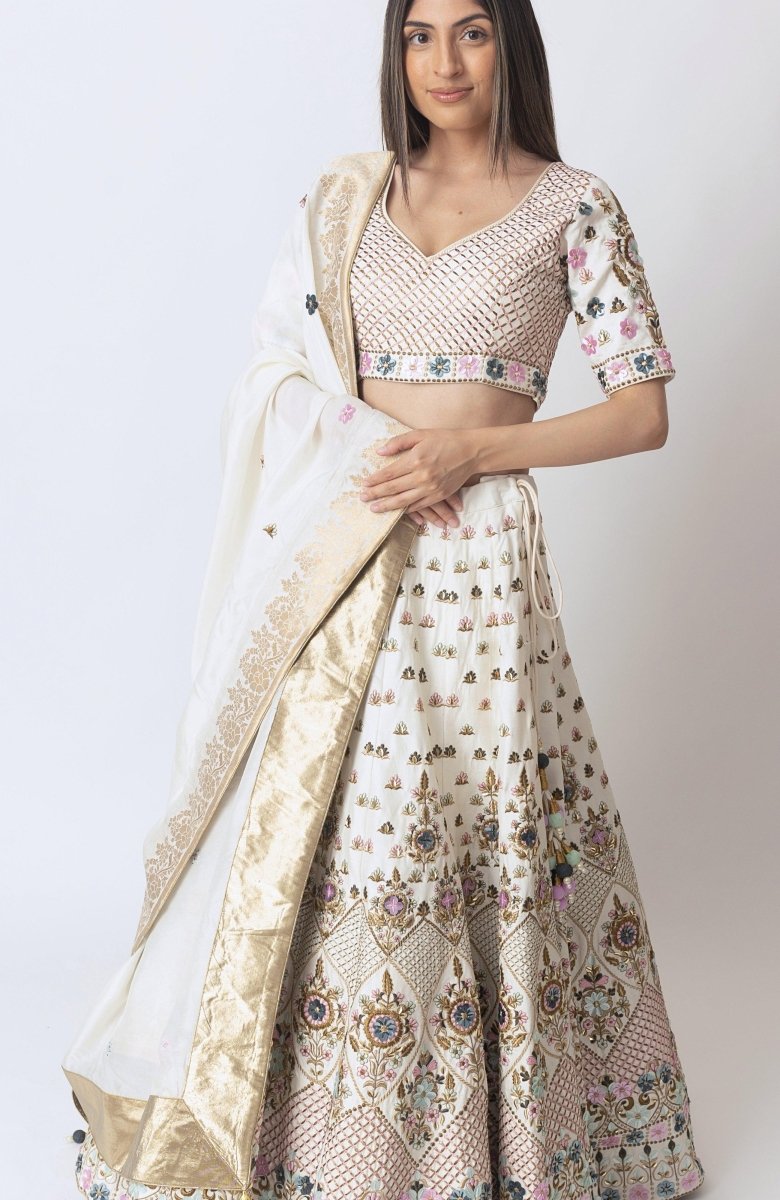 White Lehenga Choli With Hand Embroidery-[bridal_lehenga]-Raas
