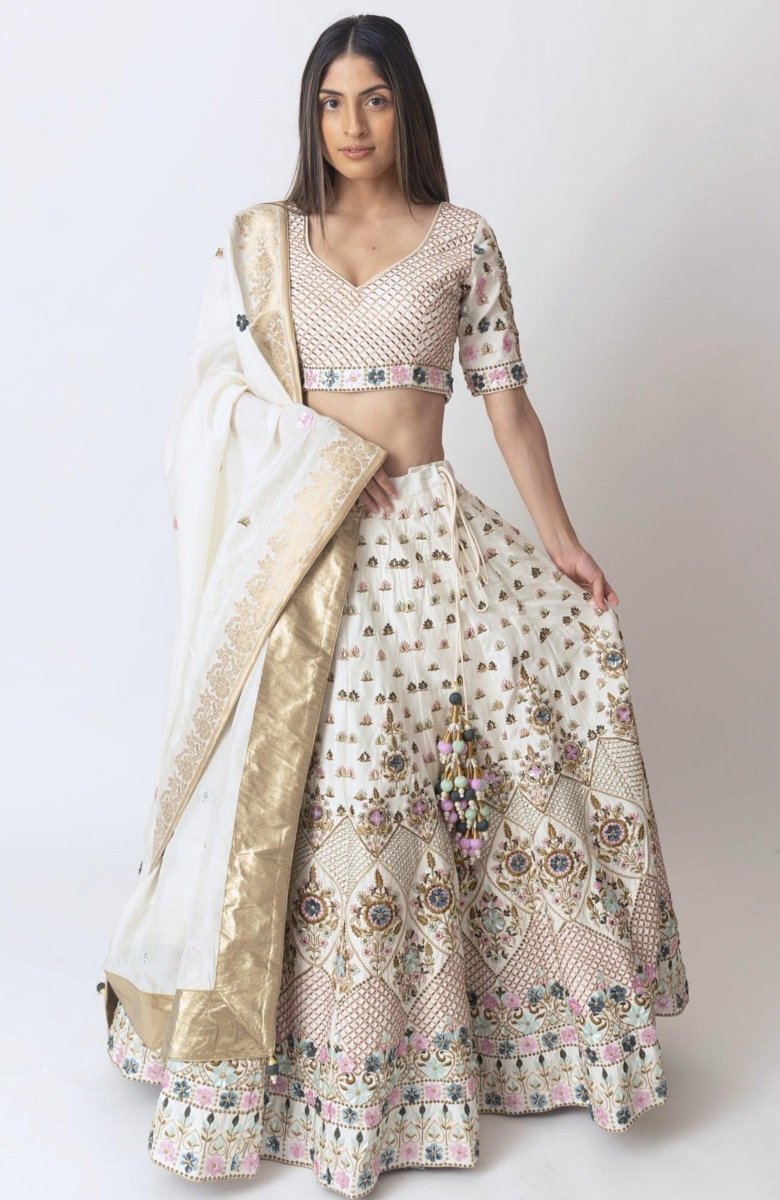 White Lehenga Choli With Hand Embroidery-[bridal_lehenga]-Raas