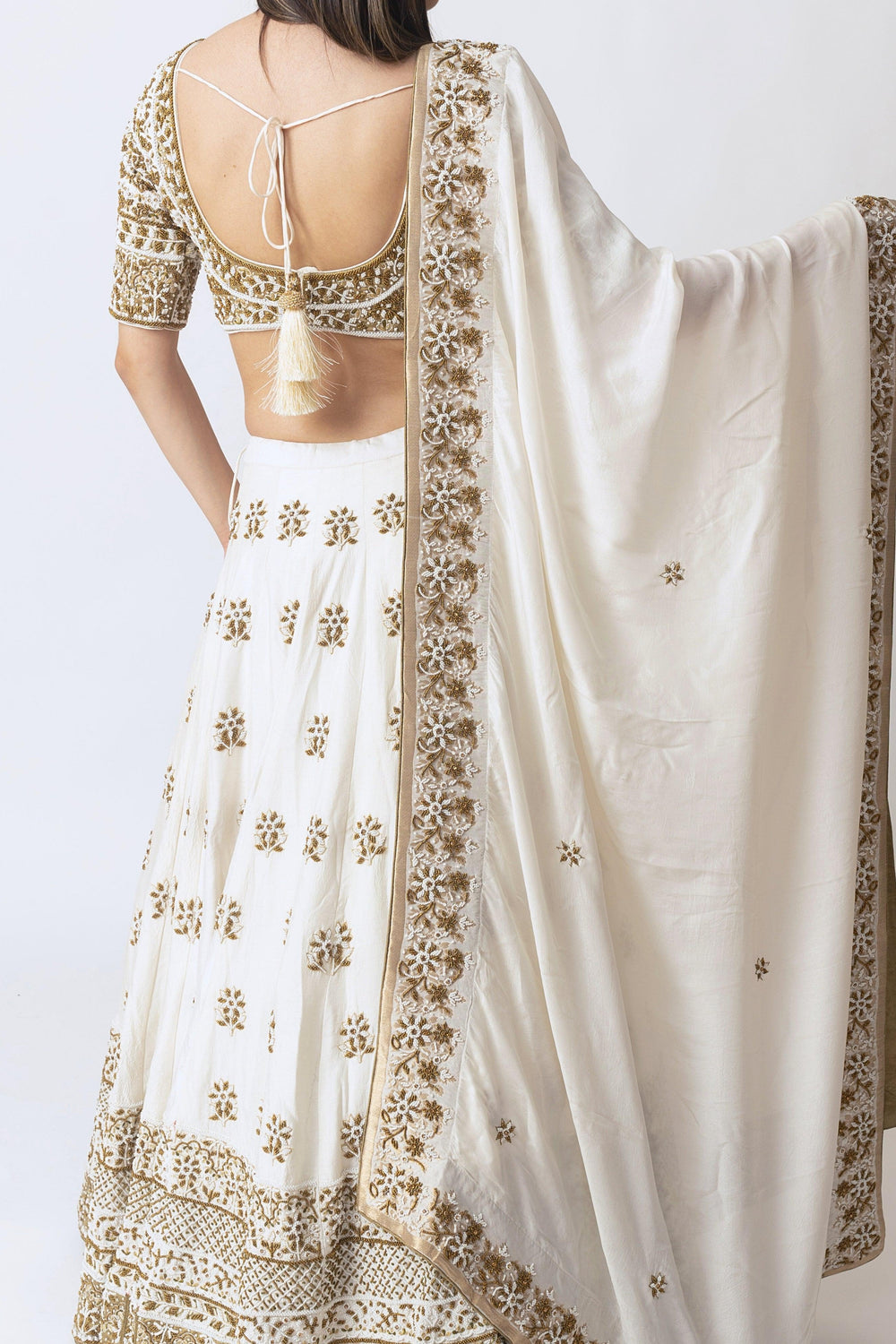 White Lehenga Choli with Heavy Embroidery Pearl Work-[bridal_lehenga]-Raas