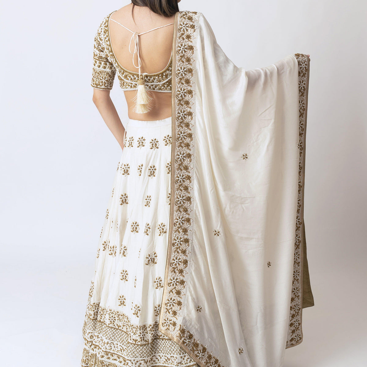 White Lehenga Choli with Heavy Embroidery Pearl Work-[bridal_lehenga]-Raas
