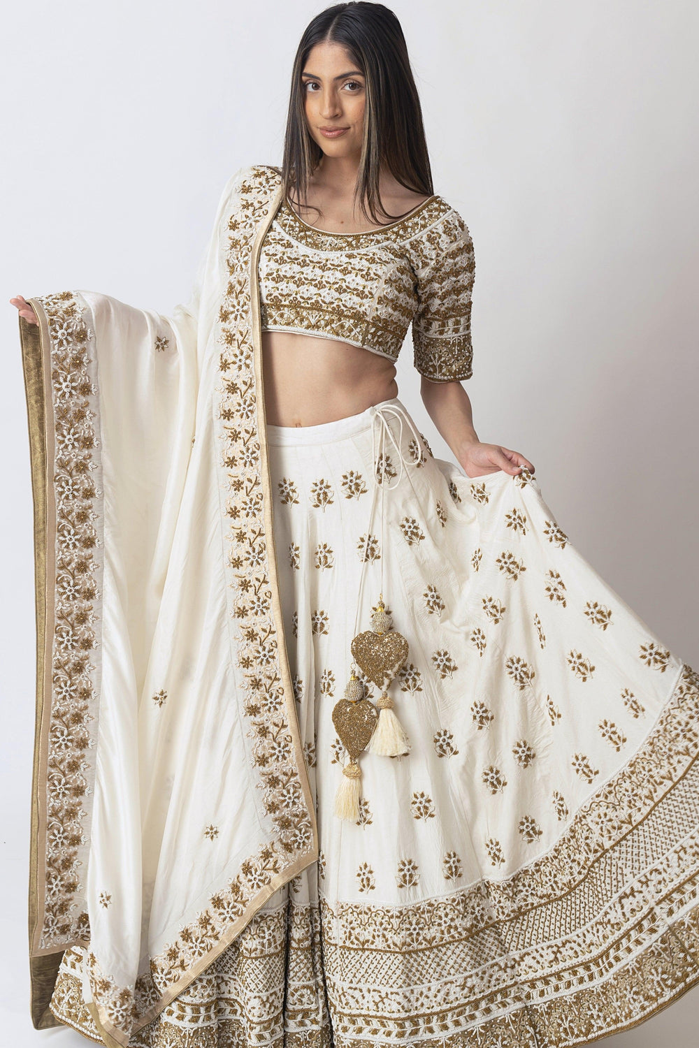 White Lehenga Choli with Heavy Embroidery Pearl Work-[bridal_lehenga]-Raas