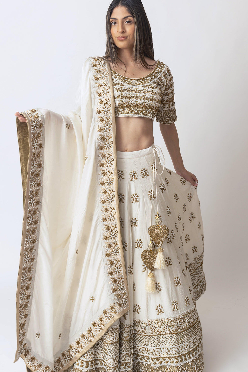 White Lehenga Choli with Heavy Embroidery Pearl Work-[bridal_lehenga]-Raas