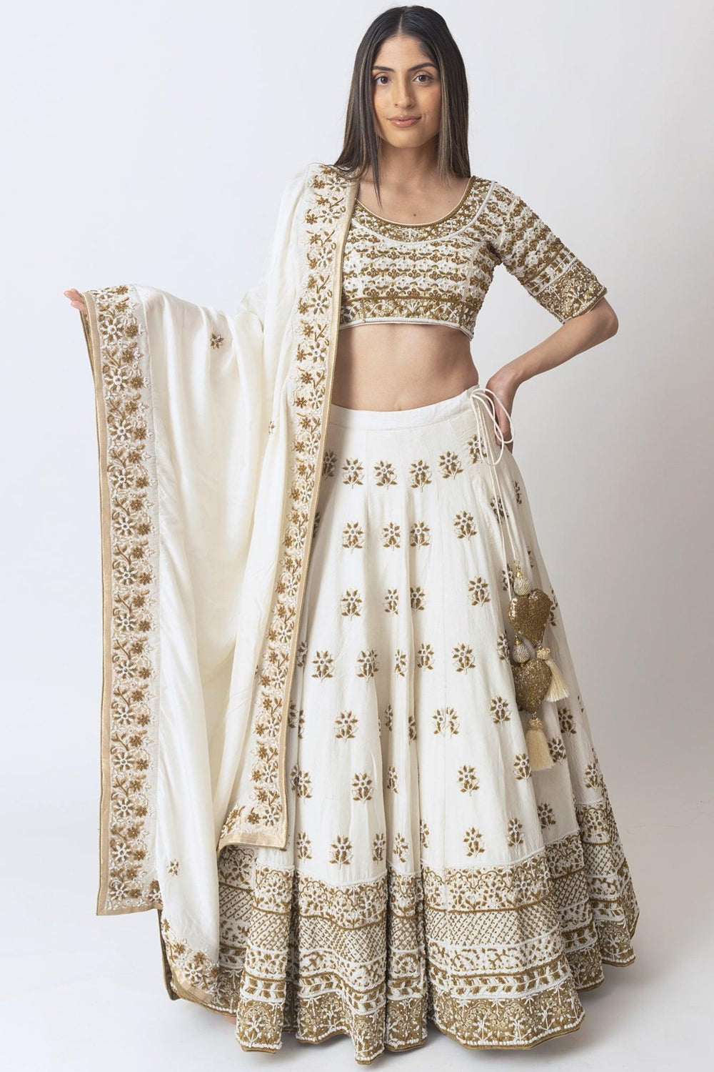 White Lehenga Choli with Heavy Embroidery Pearl Work-[bridal_lehenga]-Raas