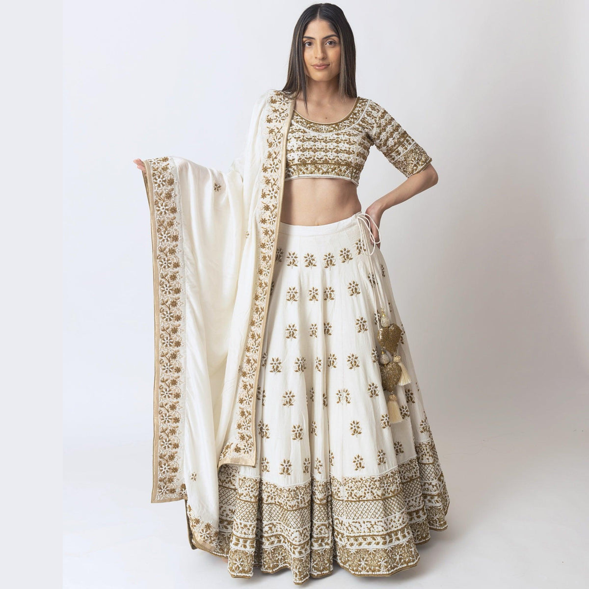 White Lehenga Choli with Heavy Embroidery Pearl Work-[bridal_lehenga]-Raas