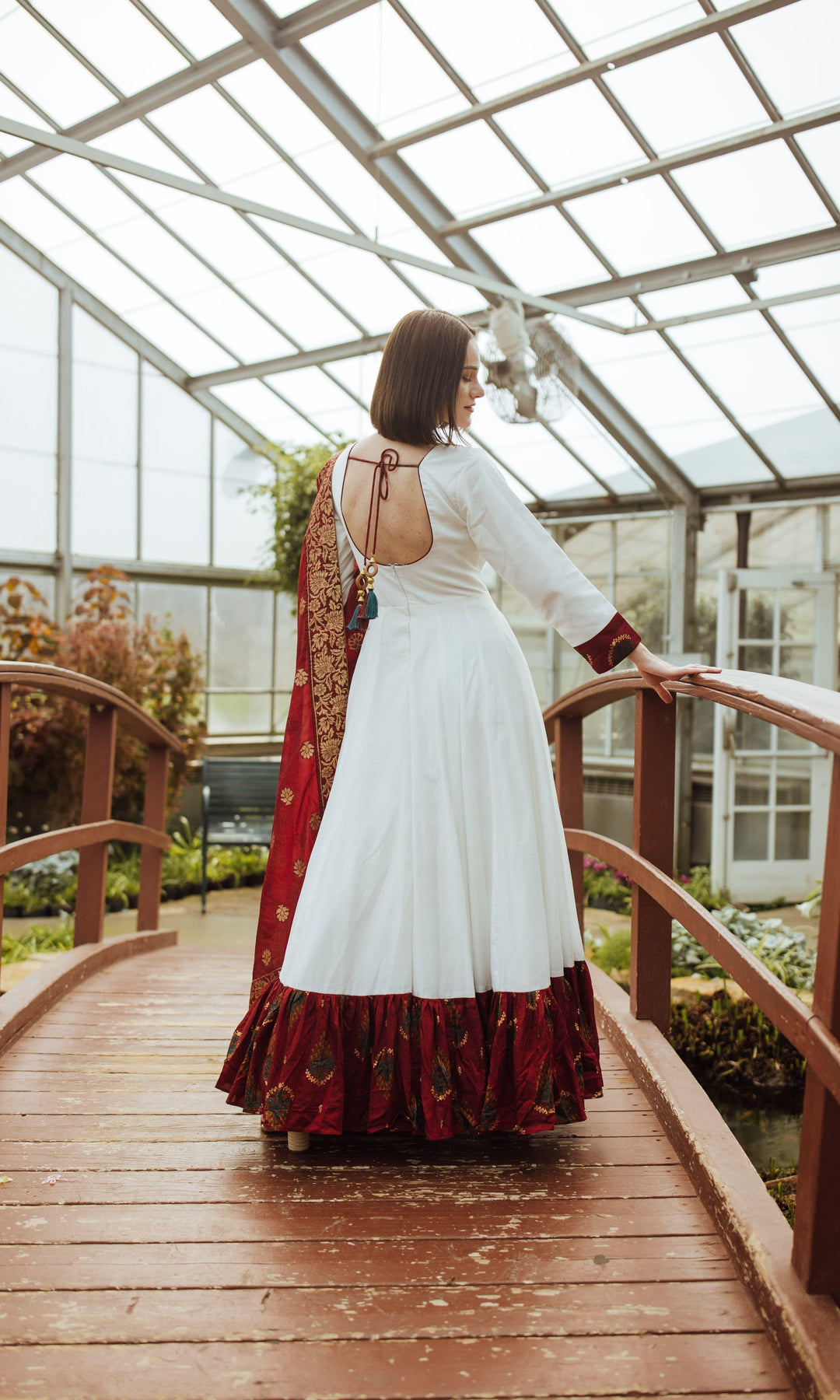 White Long Dress with Hand Embroidery-Raas USA