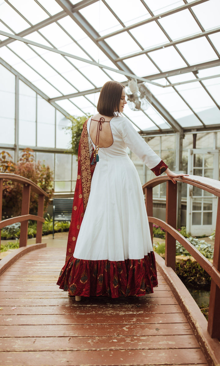 White Long Dress with Hand Embroidery-Raas USA