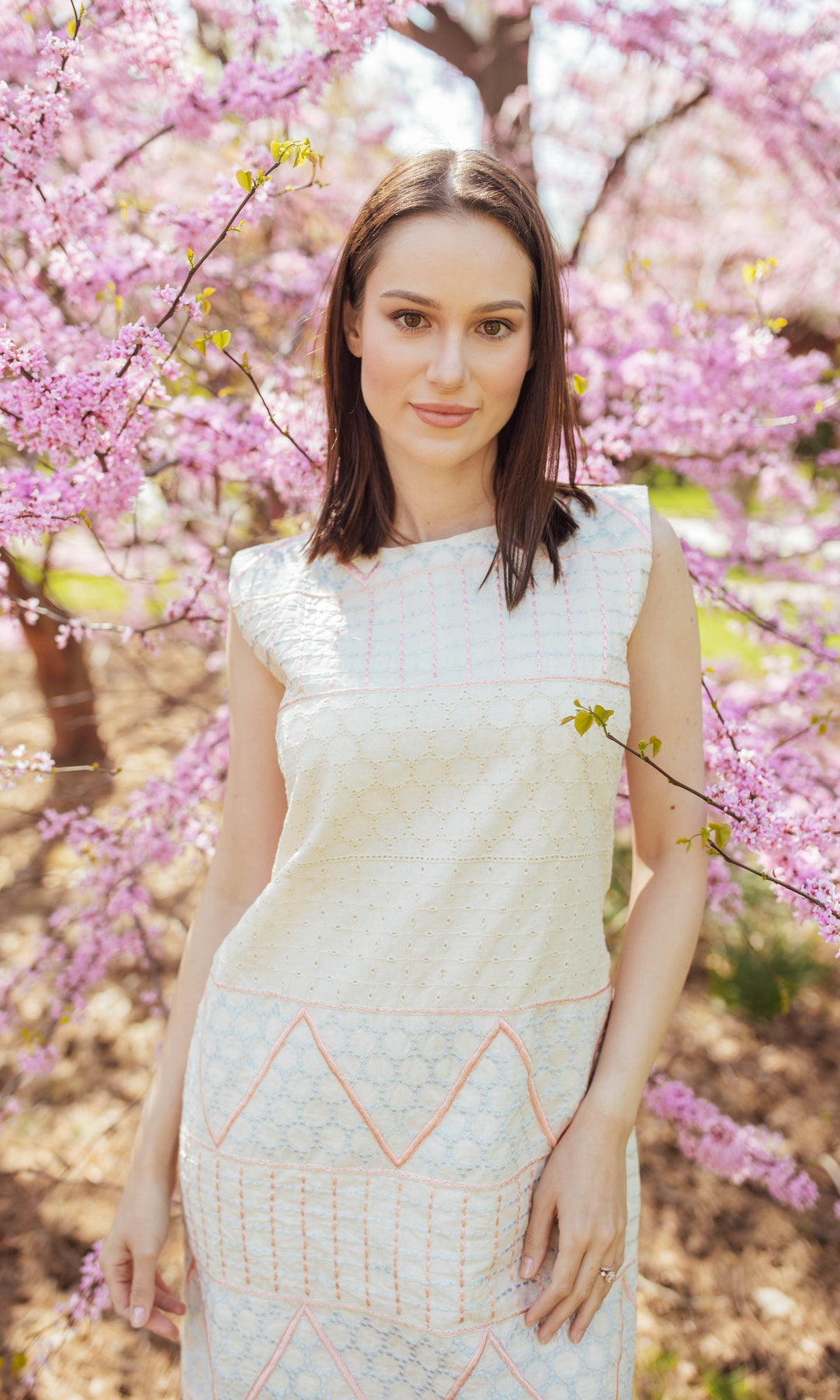 White Mini Dress with Eyelet Embroidery-Raas USA