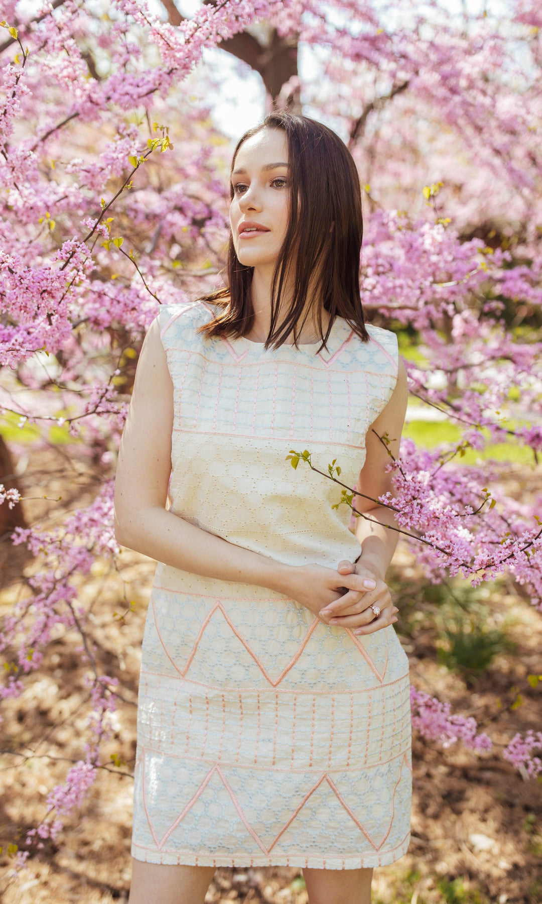 White Mini Dress with Eyelet Embroidery-Raas USA