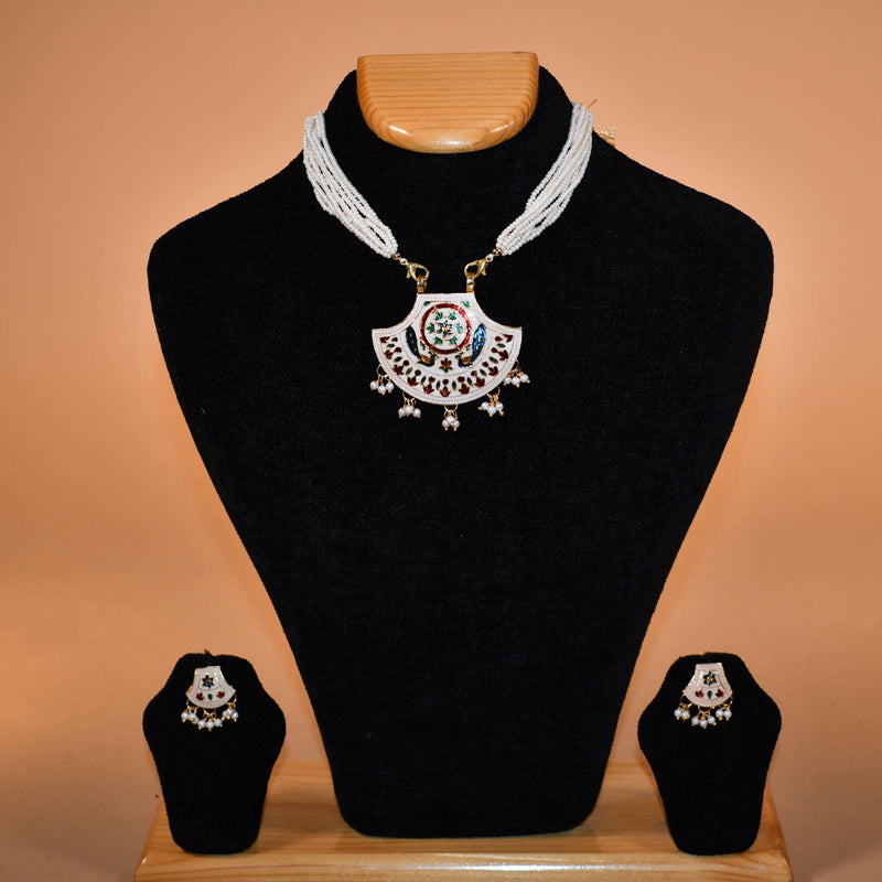 White Necklace with Intricate Earrings FASHION JEWELRY RAAS