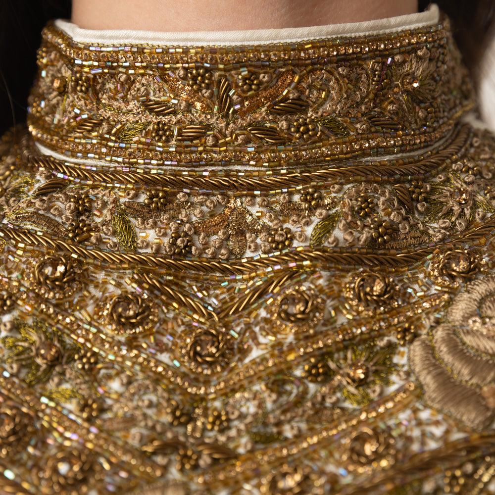 White Silk Gown with Hand Embroidery-Raas USA