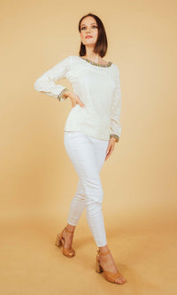 White Top with All - Over Self - Thread Embroidery TOPS & TUNICS RAAS