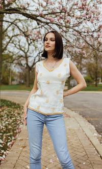 White Top with Yellow Hand - Block Print TOPS & TUNICS RAAS