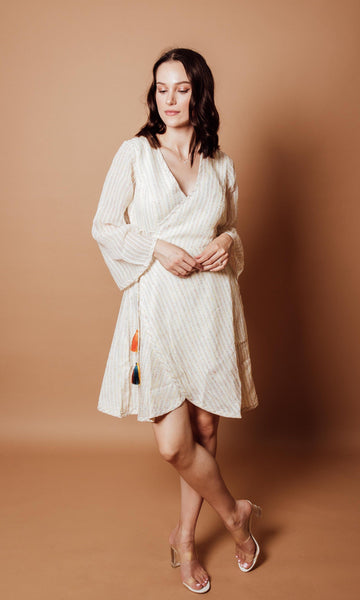 white wrap dress LESSLESS silk in S Imported. Classic White Linen Wrap Dress