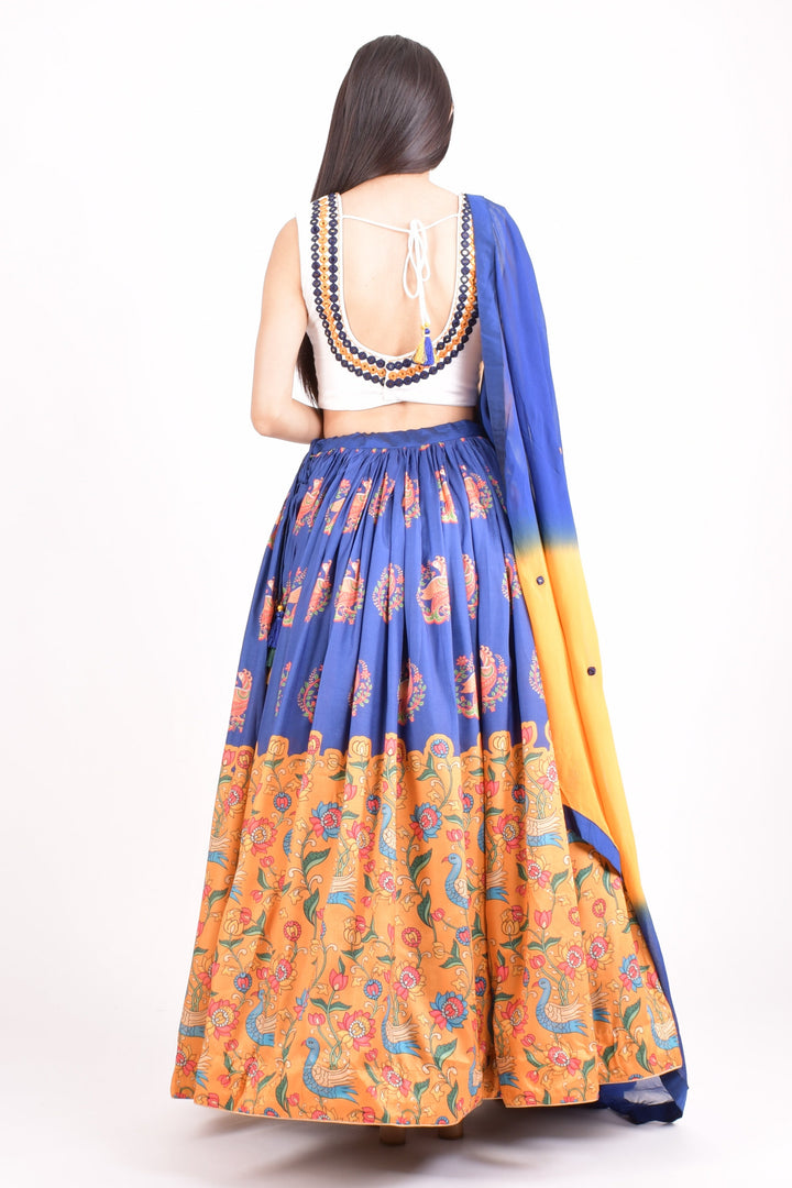 White and Blue Soft Silk Lehenga Choli With Dupatta-[comfort-first-design]-[lightweight]-Raas