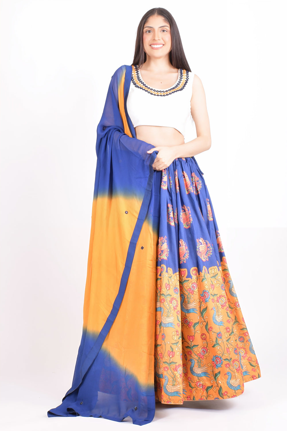 White and Blue Soft Silk Lehenga Choli With Dupatta-[comfort-first-design]-[lightweight]-Raas