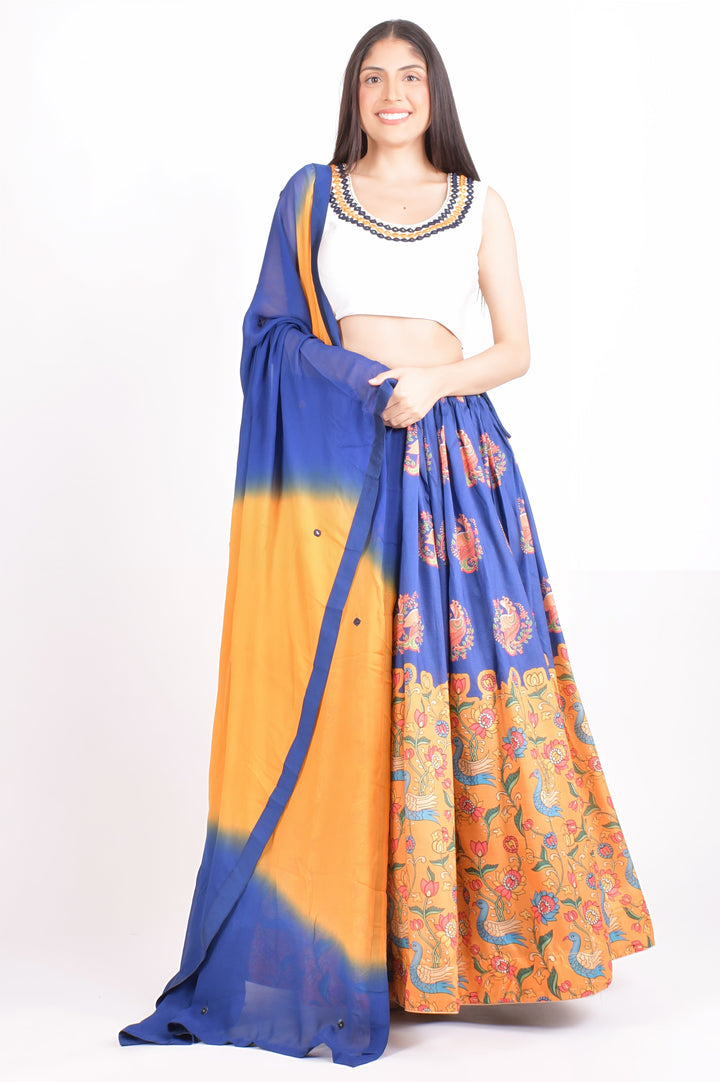 White and Blue Soft Silk Lehenga Choli With Dupatta-[comfort-first-design]-[lightweight]-Raas