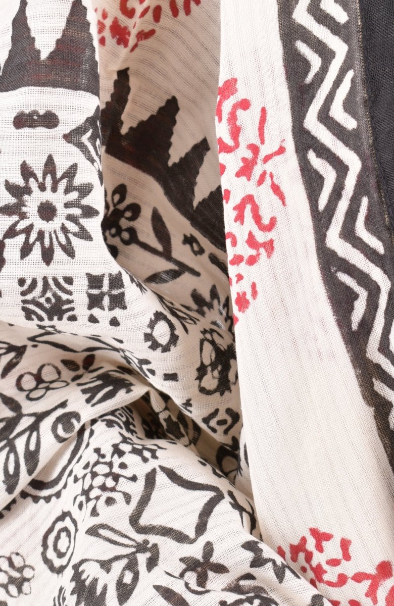 Off white cotton hand blocked chaniya choli