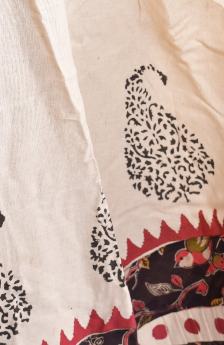 Off white cotton hand blocked chaniya choli
