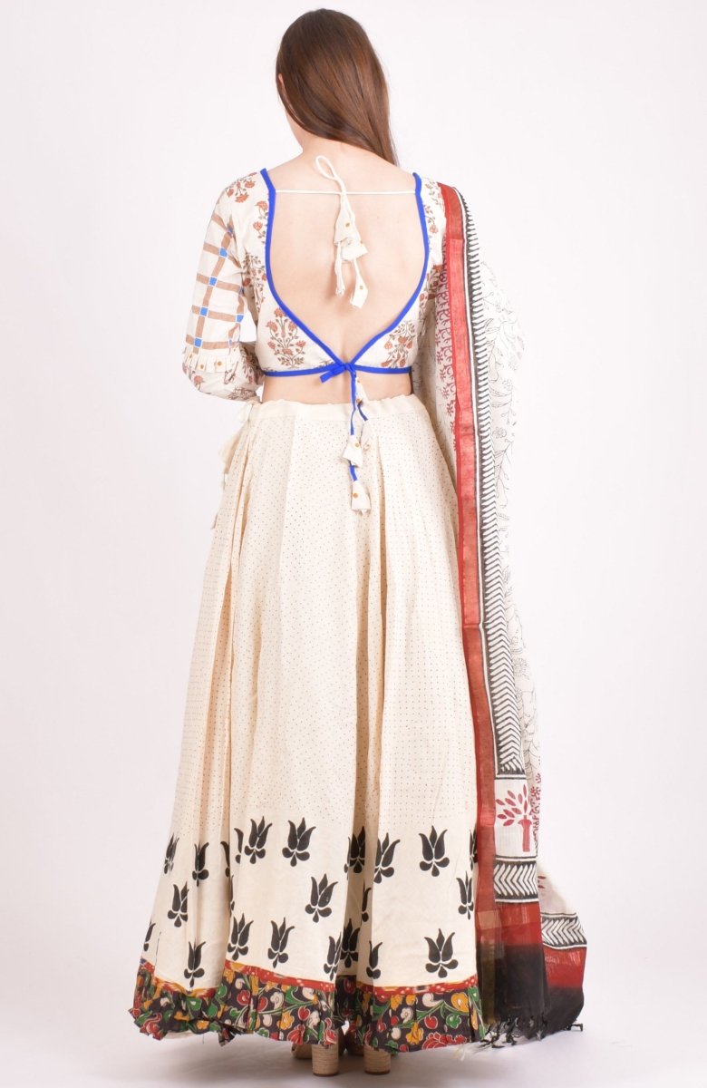 Sharon Off White Cotton Hand Blocked Chaniya Choli