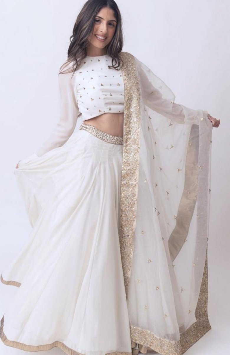 White Shimmer Lehenga with Sequins Work Blouse