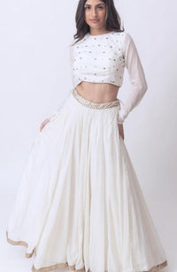 White Shimmer Lehenga with Sequins Work Blouse