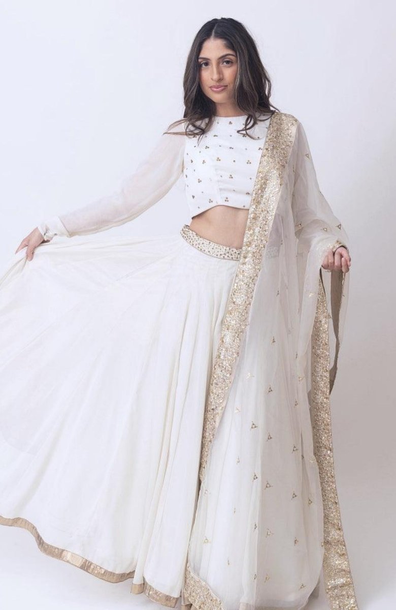 White Shimmer Lehenga with Sequins Work Blouse