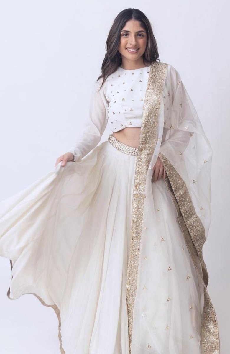 White Shimmer Lehenga with Sequins Work Blouse