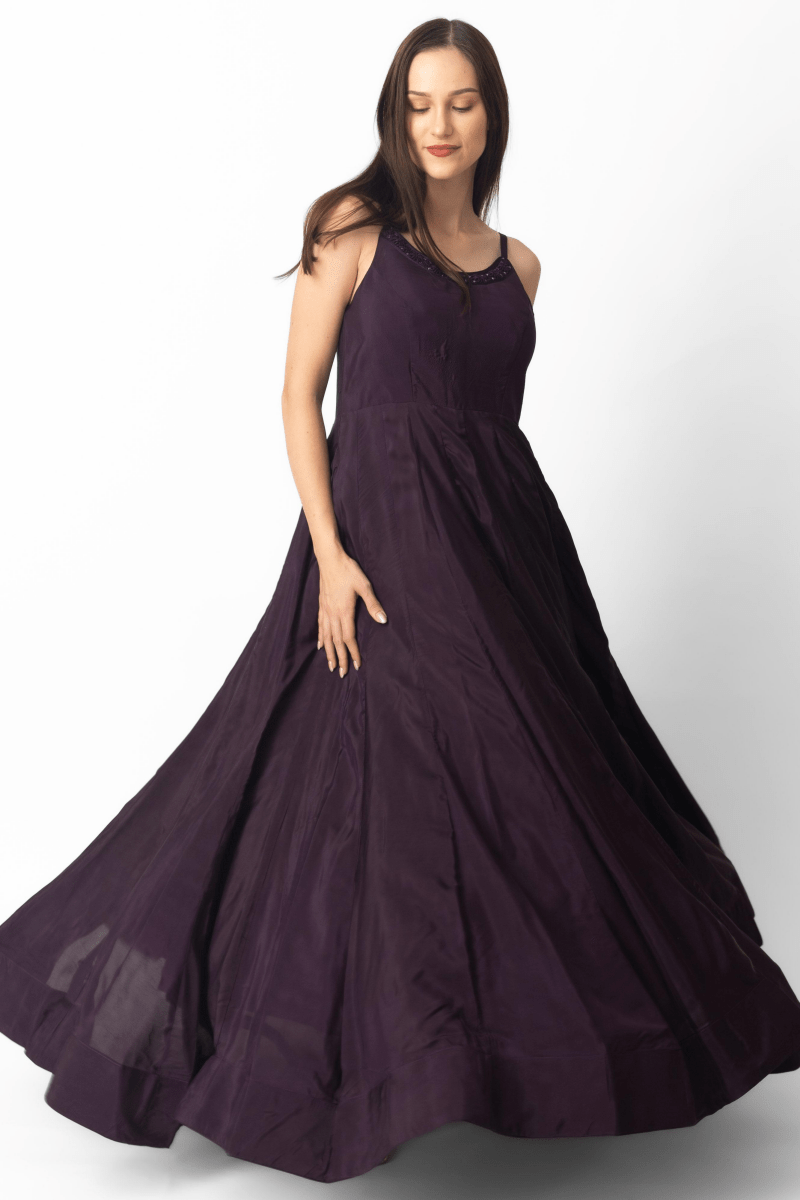 Wine A - Line Gown ANARKALI & GOWN RAAS