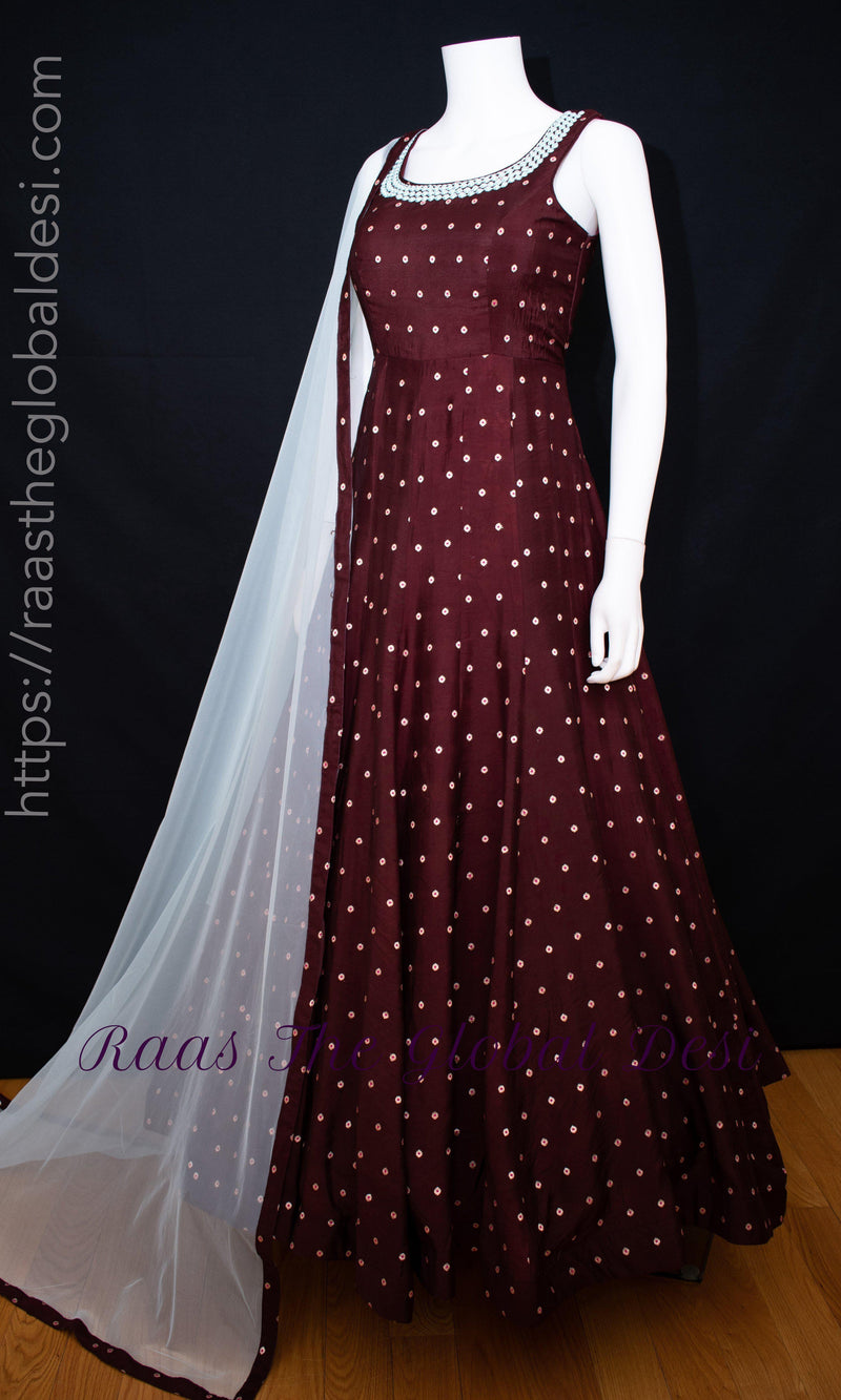 Wine A - Line Long Dress ANARKALI & GOWN RAAS