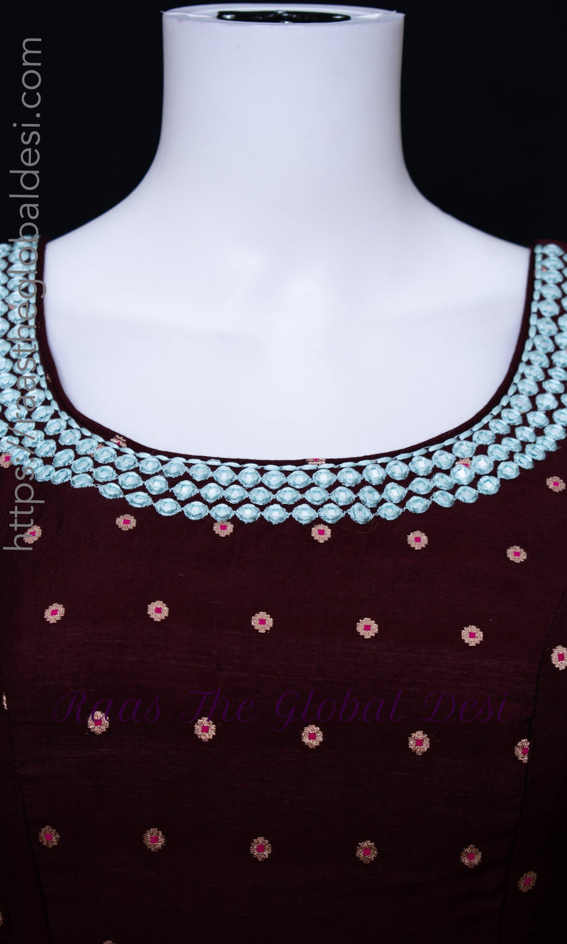 Wine A - Line Long Dress ANARKALI & GOWN RAAS