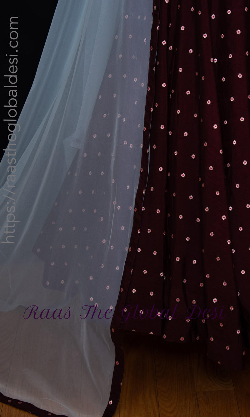 Wine A - Line Long Dress ANARKALI & GOWN RAAS