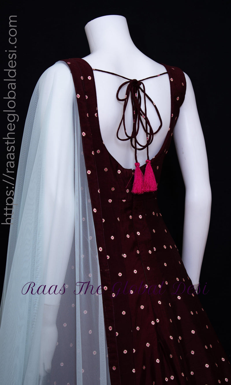Wine A - Line Long Dress ANARKALI & GOWN RAAS