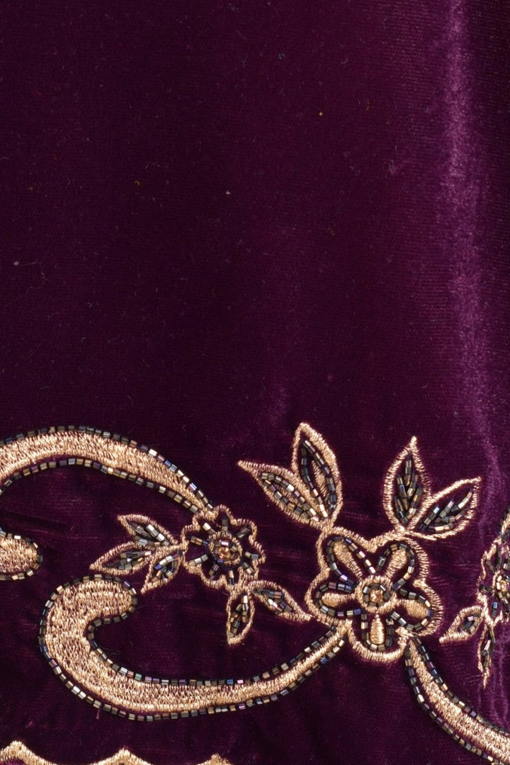Wine Floral Embroidered Velvet Scarf scarves & stoles RAAS
