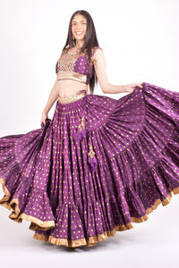 Wine Full Flare Chaniya choli with Hand Embroidered Blouse-[mirror work]-Raas