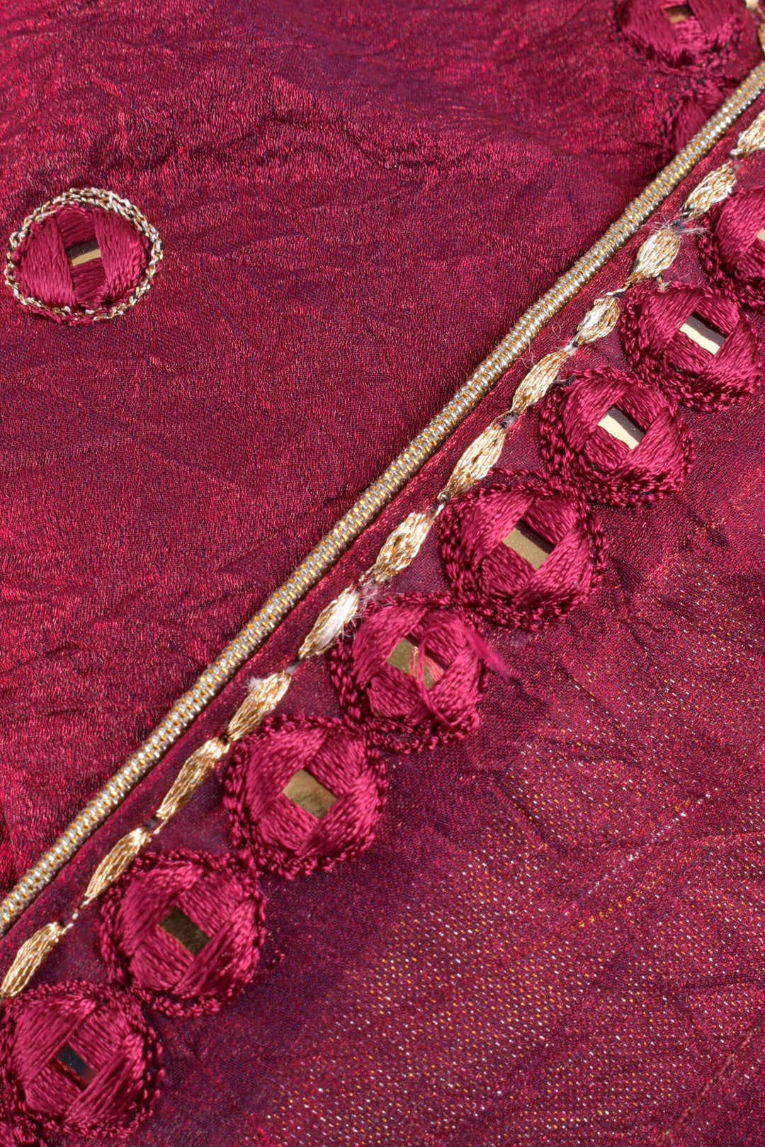 Wine Pre Draped Saree - Hand Embroidered Mirror Work Ready to Wear Saree-[pre_stitched_saree]-Raas