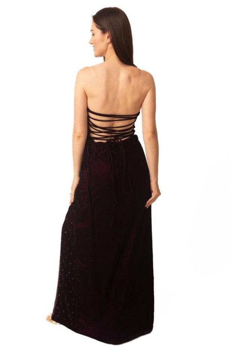 Wine Velvet Hand Embroidered Long Dress with Slit dresses RAAS