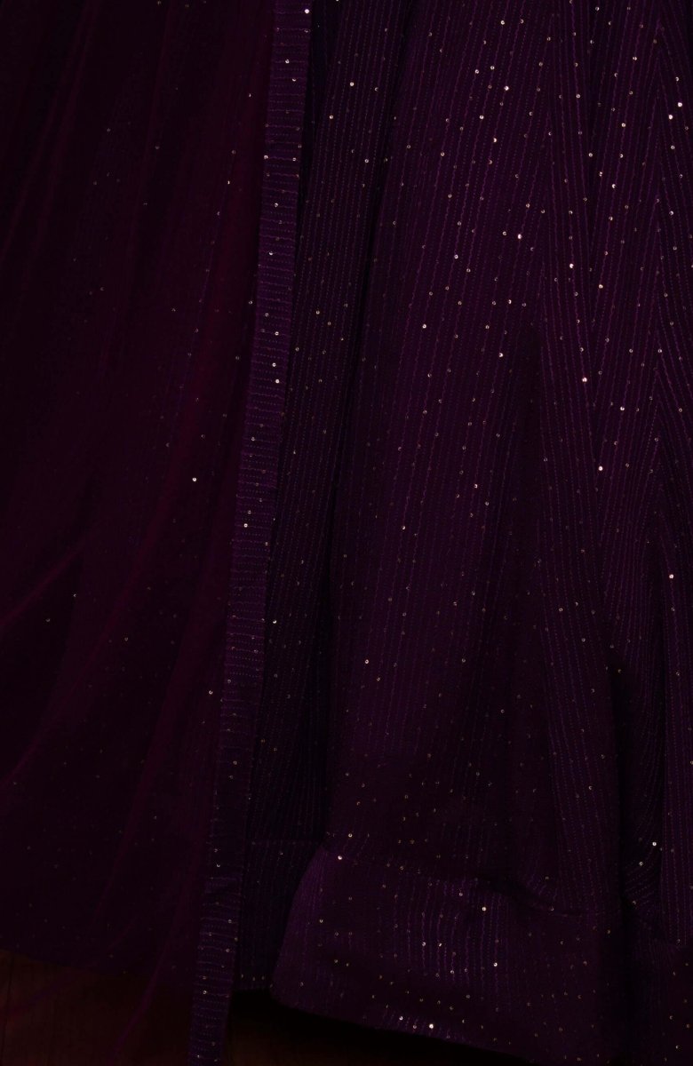 Wine and Gold Full Sleeve Lehenga Choli Set