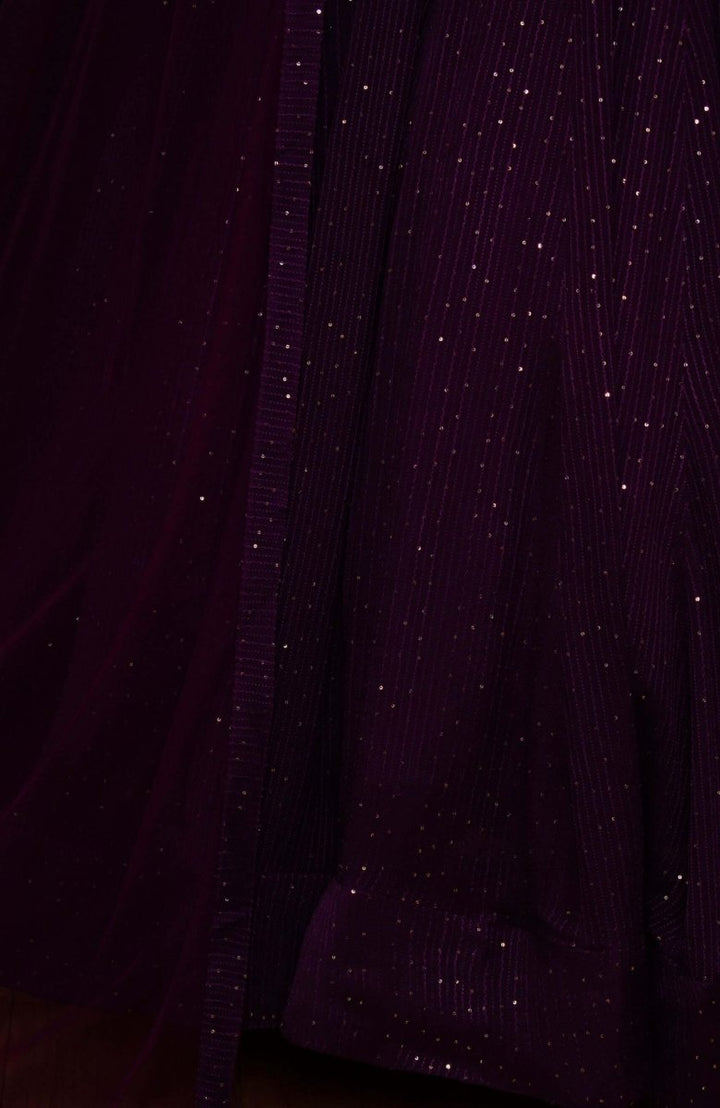 Wine and Gold Full Sleeve Lehenga Choli Set