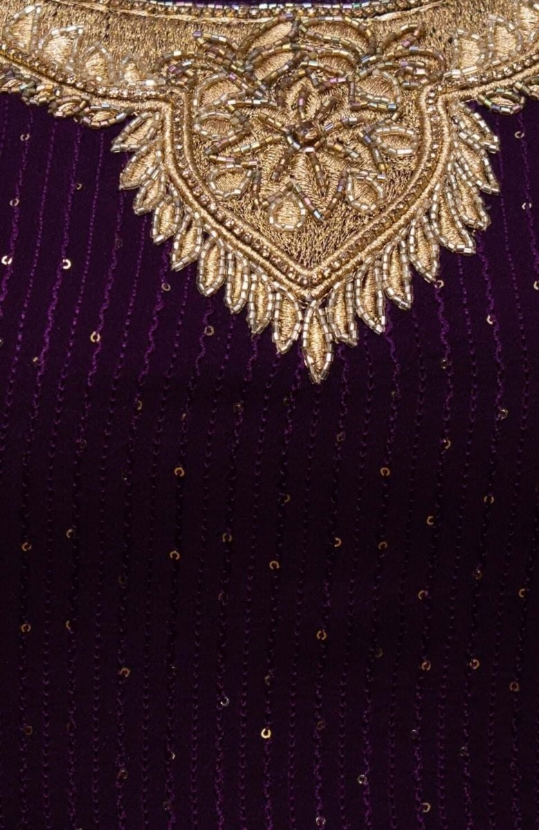 Wine and Gold Full Sleeve Lehenga Choli Set