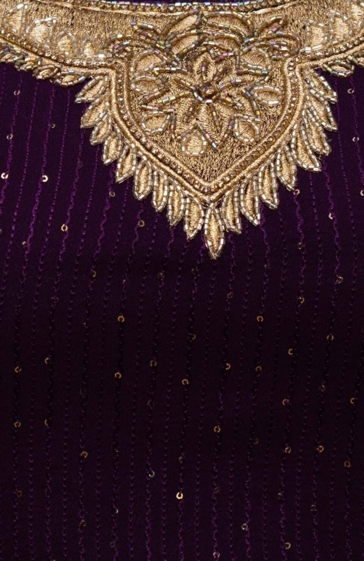 Wine and Gold Full Sleeve Lehenga Choli Set