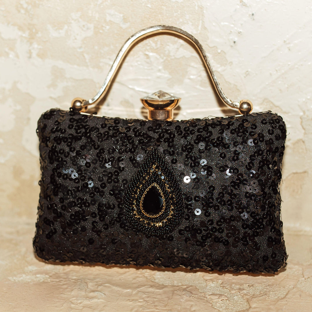 Wren Black Sequin Embroidered Clutch