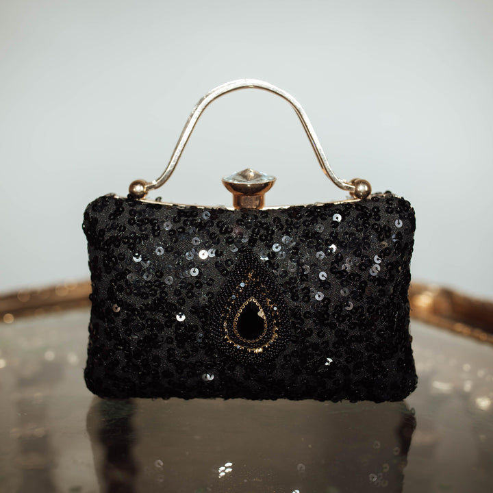 Wren Black Sequin Embroidered Clutch