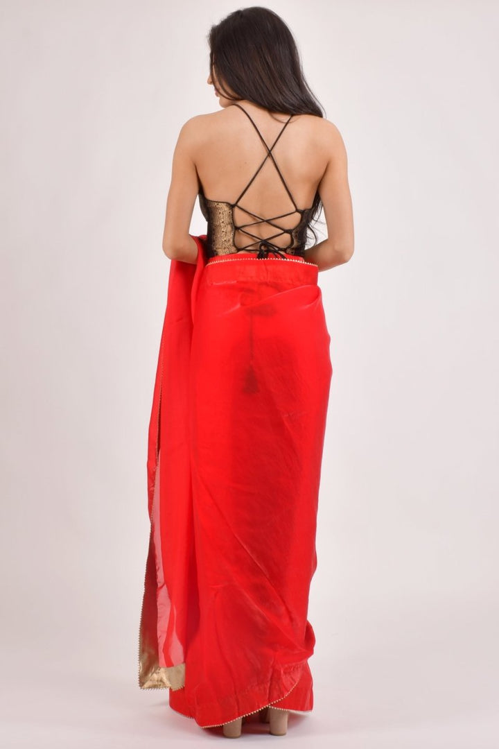 Yamine Jacquard Red Saree-[pre_stitched_saree]-Raas