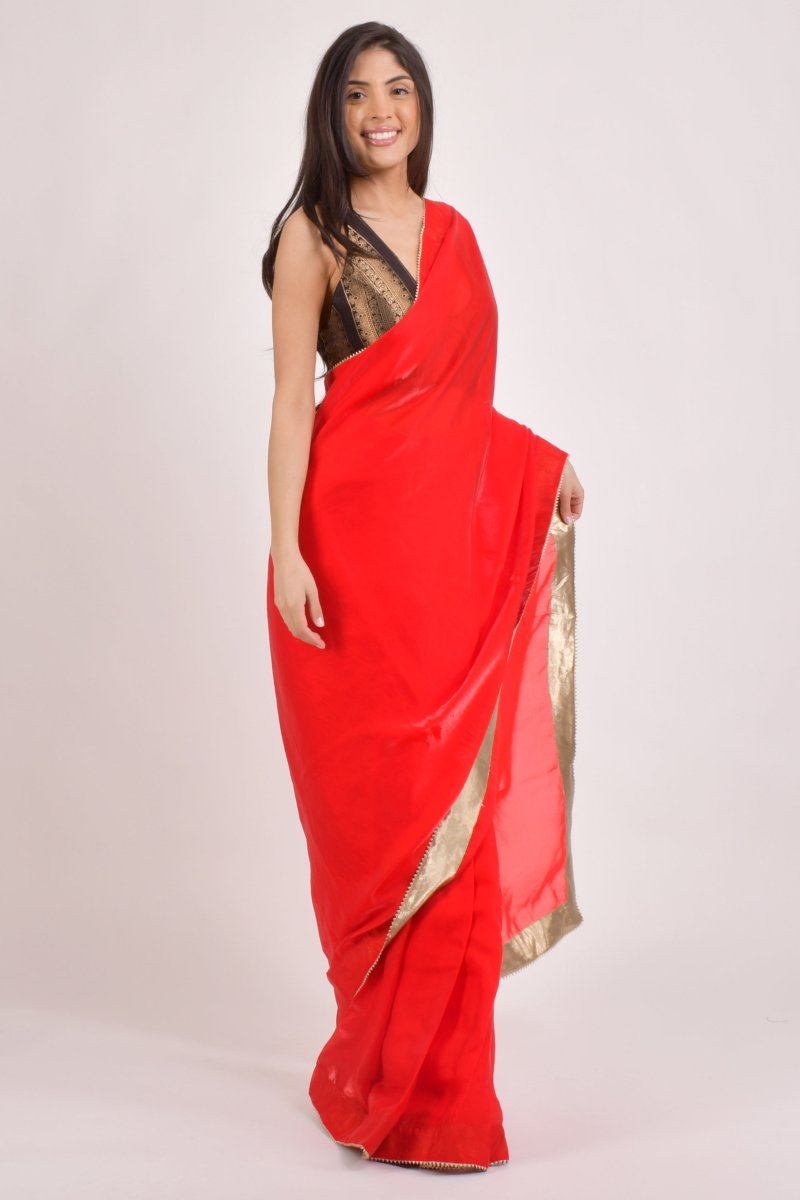 Yamine Jacquard Red Saree-[pre_stitched_saree]-Raas