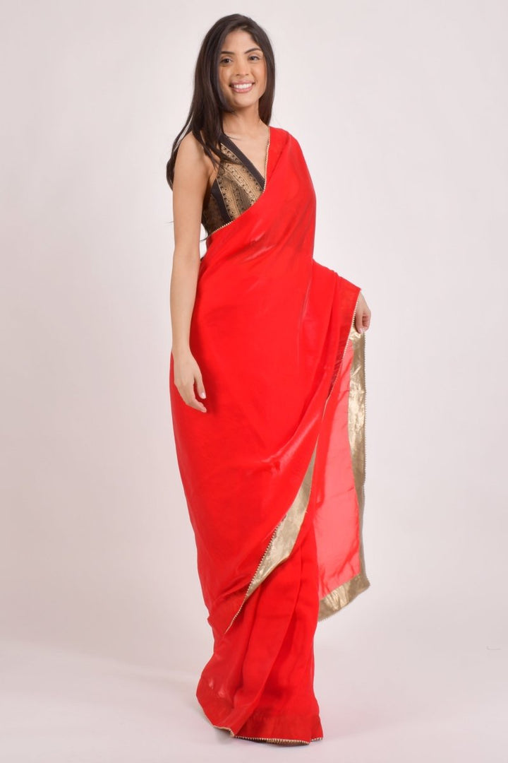 Yamine Jacquard Red Saree-[pre_stitched_saree]-Raas