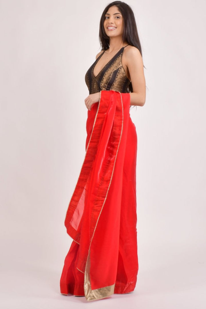 Yamine Jacquard Red Saree-[pre_stitched_saree]-Raas