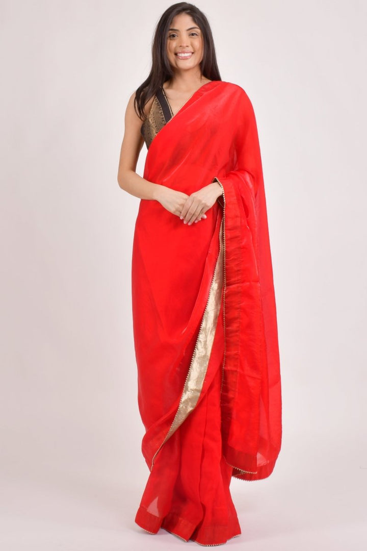 Yamine Jacquard Red Saree-[pre_stitched_saree]-Raas